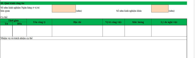 Mục quá trình công tác trong CV xin việc VPBank