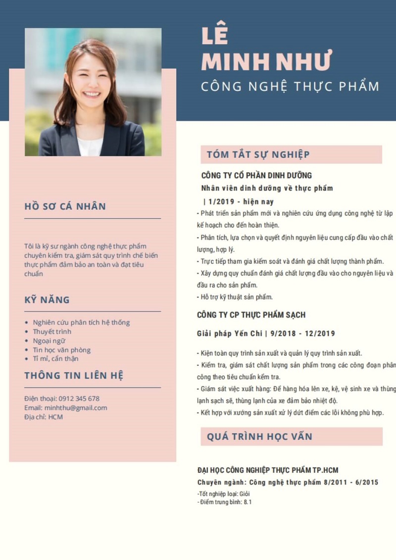 Cách viết CV ngành công nghệ thực phẩm