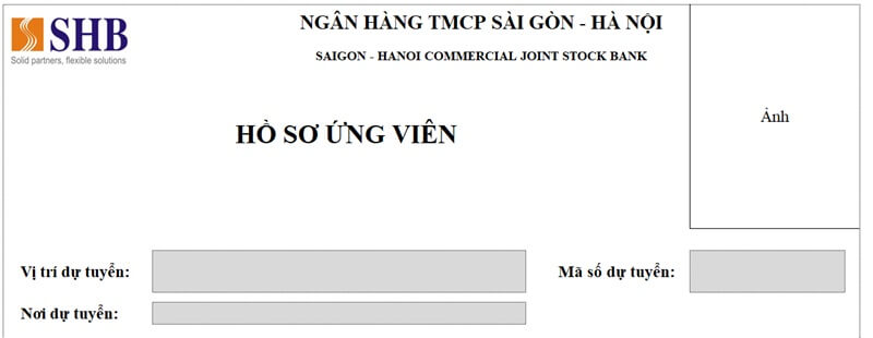 Phần thông tin dự tuyển trong mẫu CV ngân hàng SHB