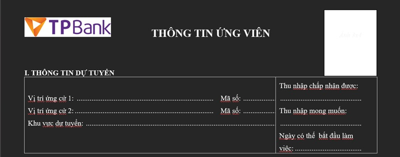 Trình bày thông tin dự tuyển trong CV ngân hàng TPBank