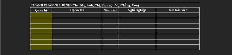 Mục thông tin gia đình trong CV HDBank