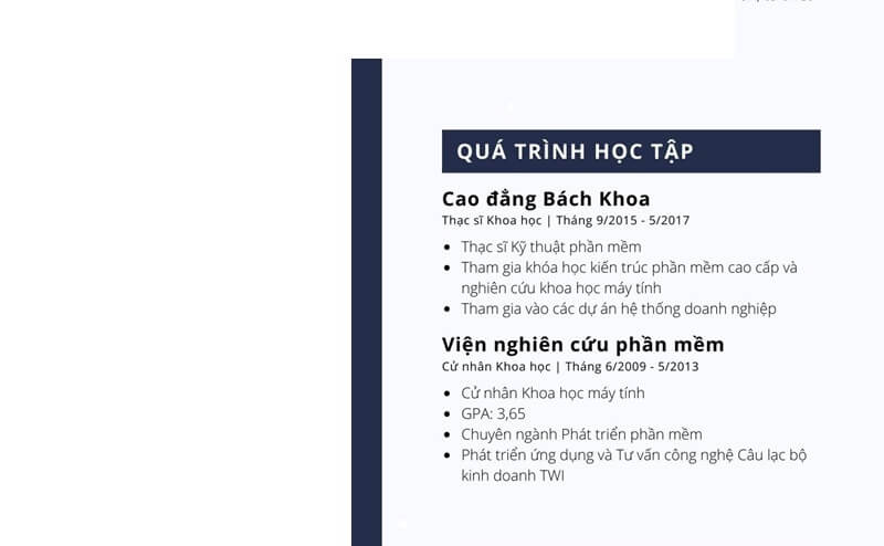 Phần trình độ học vấn trong CV IT cho người chưa có kinh nghiệm