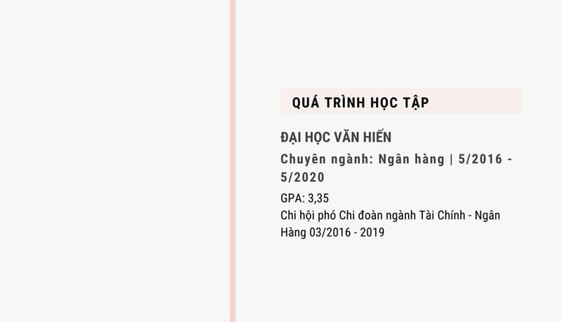 Phần trình độ học vấn trong CV giao dịch viên ngân hàng