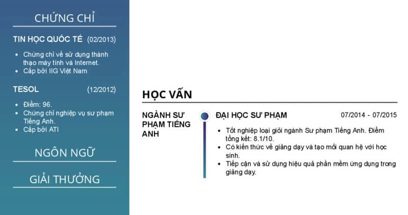 Phần trình độ học vấn trong bản CV xin việc giảng viên đại học