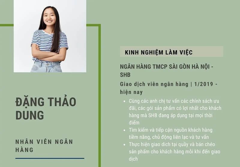 Phần kinh nghiệm làm việc trong CV giao dịch viên ngân hàng