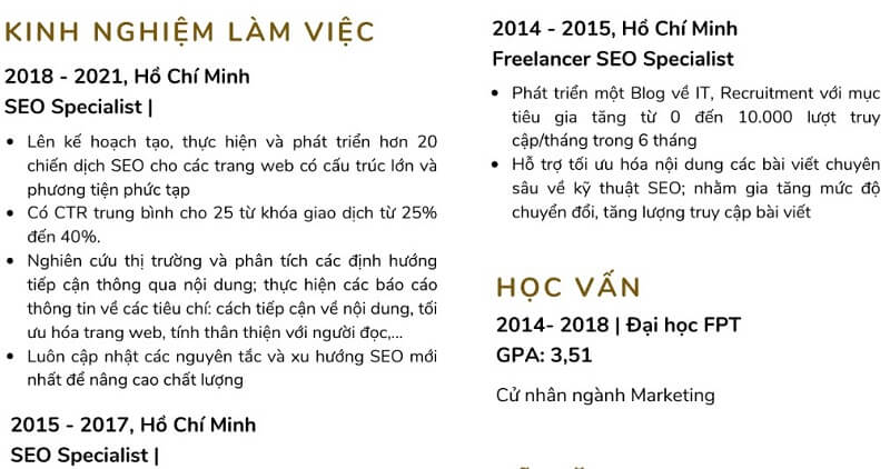 Trình bày CV seo hiệu quả