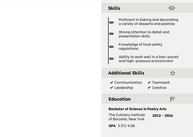 Phần kỹ năng trong mẫu CV xin việc bếp bánh