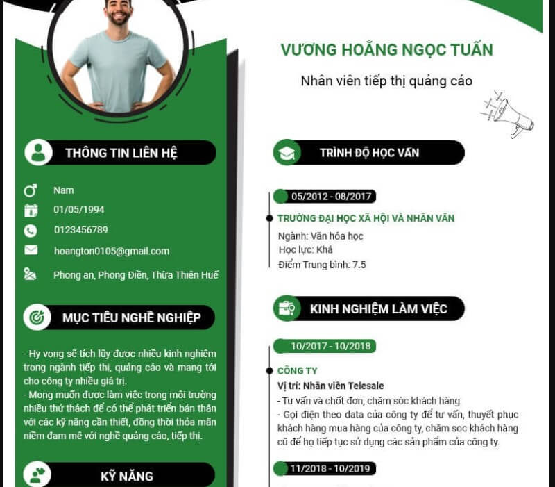 Các nội dung quan trọng trong CV tiếp thị quảng cáo