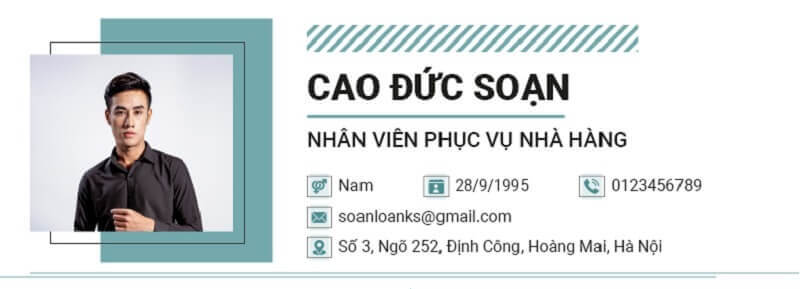 Phần thông tin cá nhân trong mẫu CV xin việc phục vụ nhà hàng