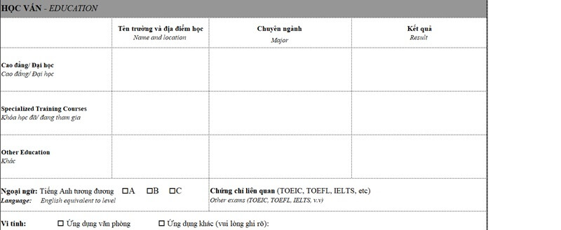 Phần học vấn trong CV xin việc KFC