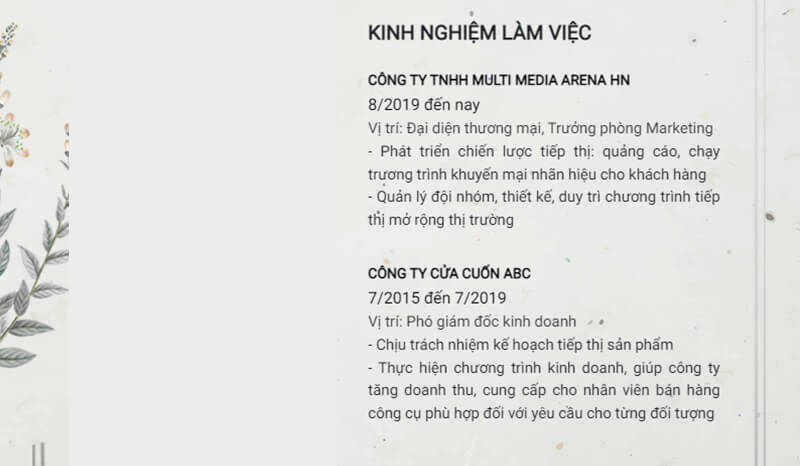 Phần kinh nghiệm làm việc trong CV xin việc quản lý kho