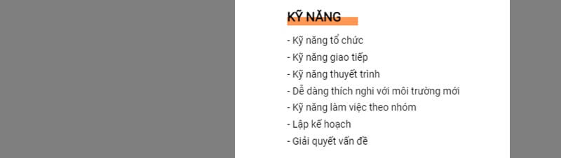 Phần kỹ năng trong bản CV xin việc nhà hàng khách sạn