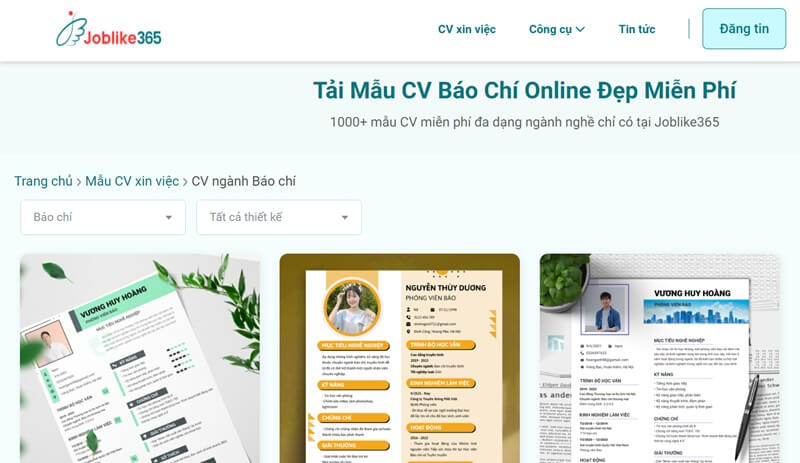 Tạo mẫu CV xin việc báo chí tại địa chỉ nào?