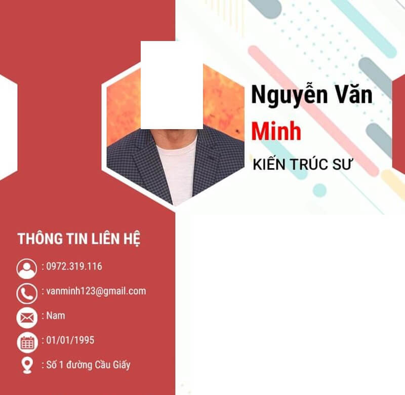 Phần thông tin cá nhân trong CV kiến trúc nội thất