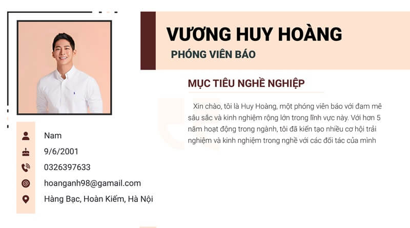 Phần thông tin cá nhân trong bản CV báo chí