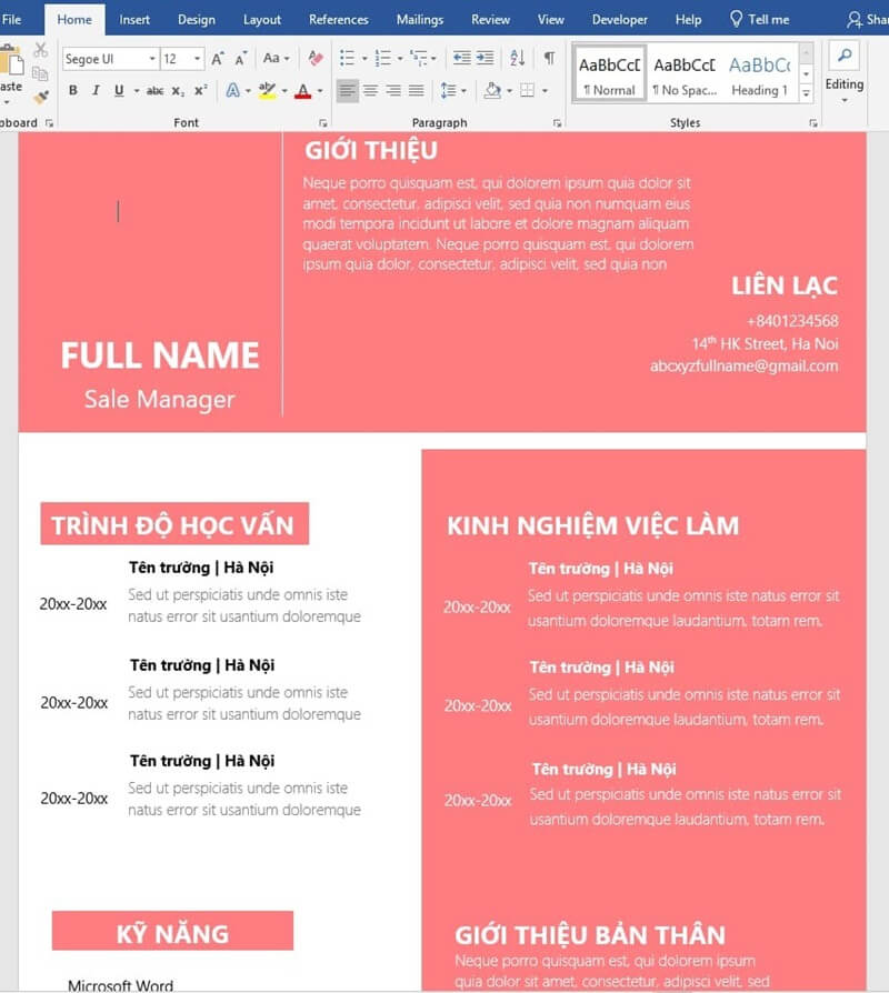 Cách làm CV xin việc bằng word thủ công