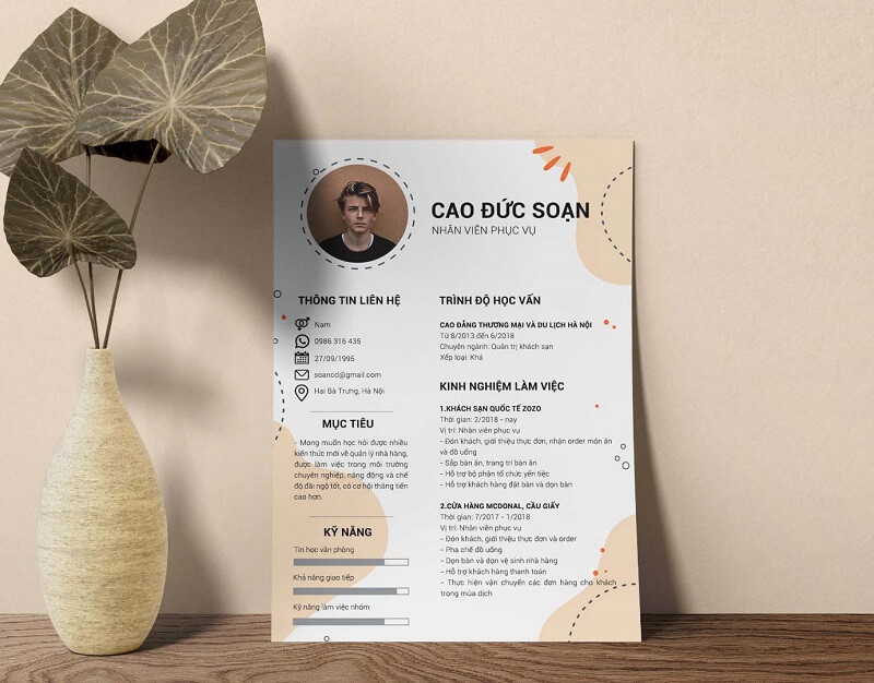 Mẫu CV ứng tuyển vào quán cafe