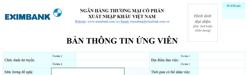 Phần công việc dự tuyển trong mẫu CV ngân hàng Eximbank