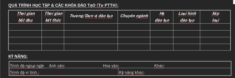 Phần quá trình đào tạo và kỹ năng