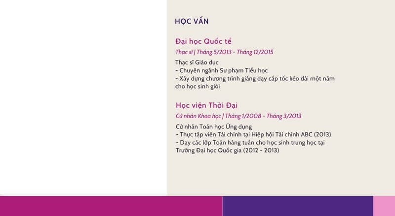 Phần trình độ học vấn trong bản CV giáo viên tiểu học