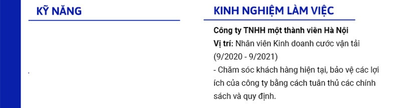 Phần kinh nghiệm làm việc trong CV vận chuyển giao nhận