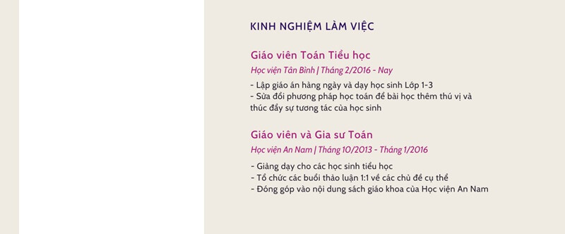 Phần kinh nghiệm làm việc trong bản CV giáo viên tiểu học