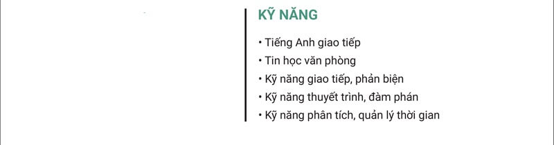 Phần kỹ năng trong bản CV xin việc bất động sản