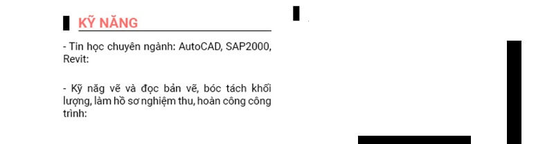 Phần kỹ năng trong mẫu CV xin việc xây dựng