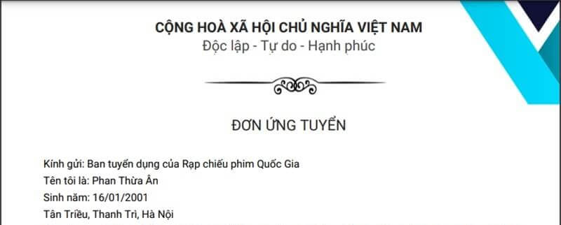 Phần mở đầu của đơn xin việc ở rạp chiếu phim