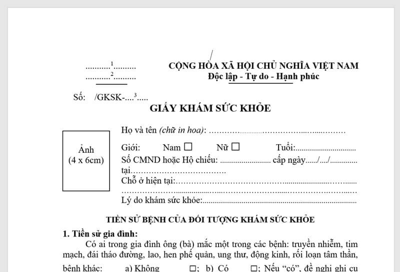 Giấy khám sức khỏe