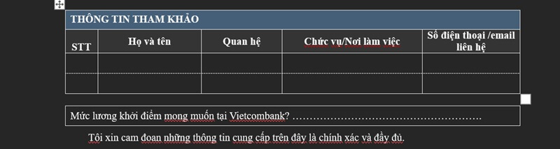 Phần thông tin tham khảo trong mẫu CV Vietcombank