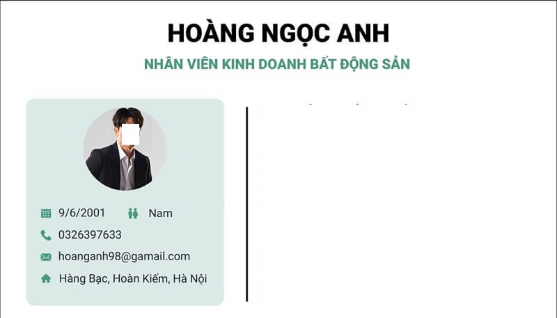 Phần thông tin cá nhân trong bản CV xin việc bất động sản