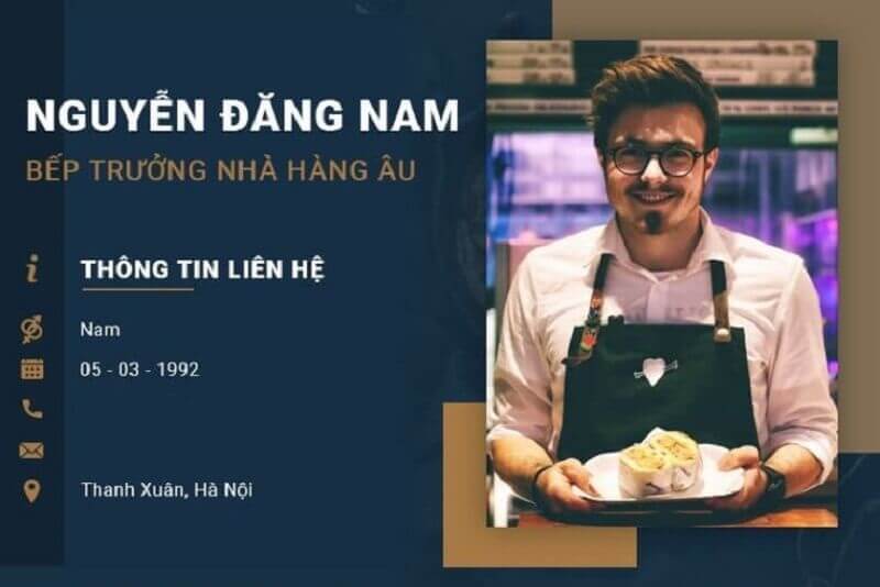 Phần thông tin cá nhân trong bản CV xin việc bếp