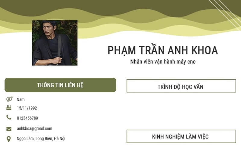 Phần thông tin cá nhân trong CV vận hành sản xuất