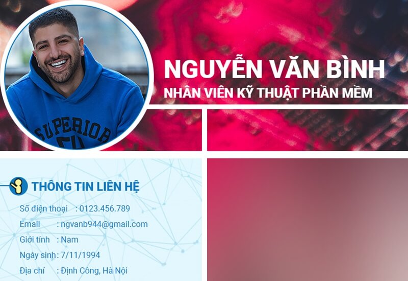 Phần thông tin cá nhân trong bản CV công nghệ cao