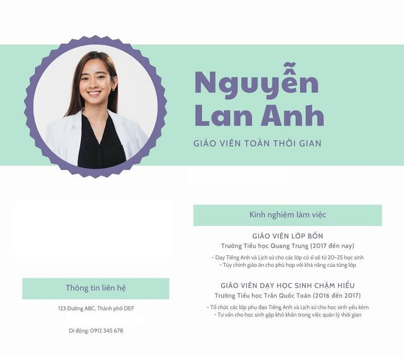 Phần thông tin cá nhân trong bản CV giáo viên tiểu học