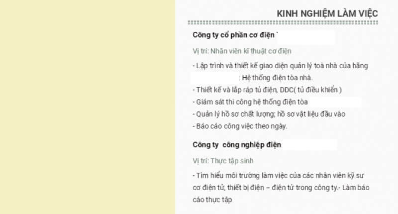 Kinh nghiệm làm việc trong CV kỹ thuật điện