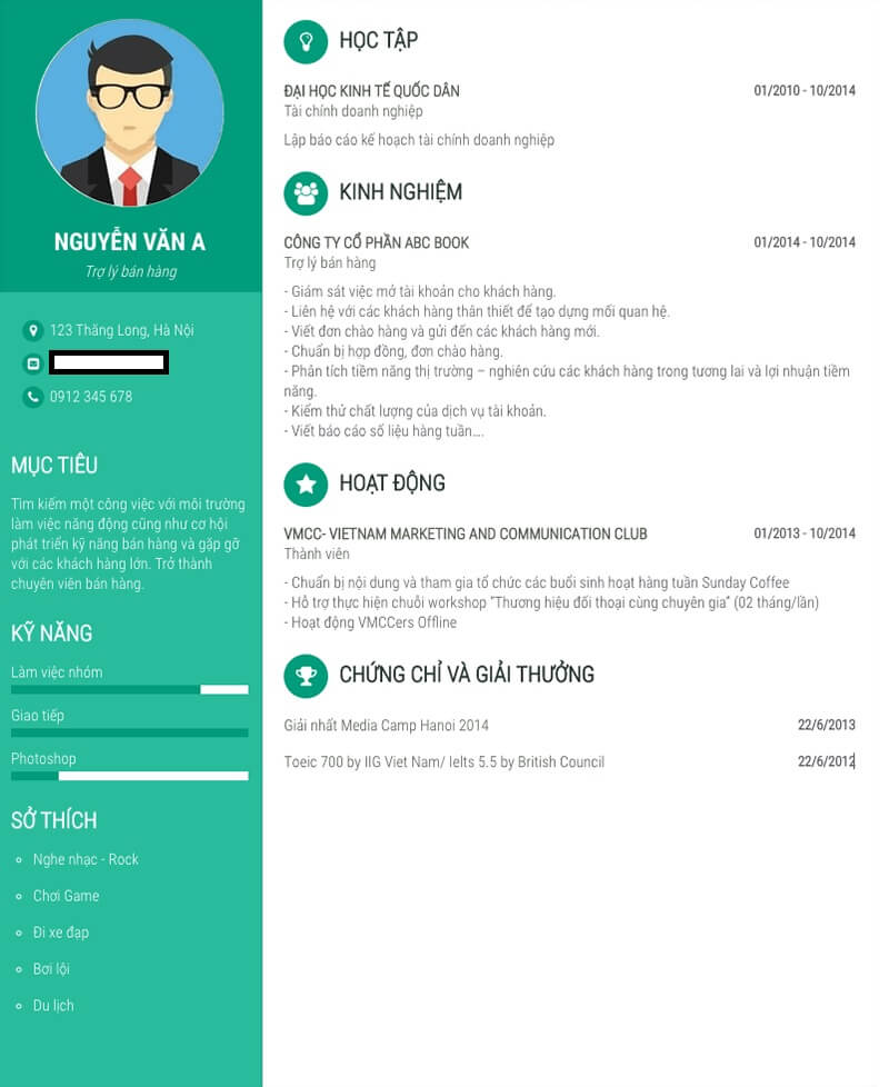 Cấu trúc của CV sales admin