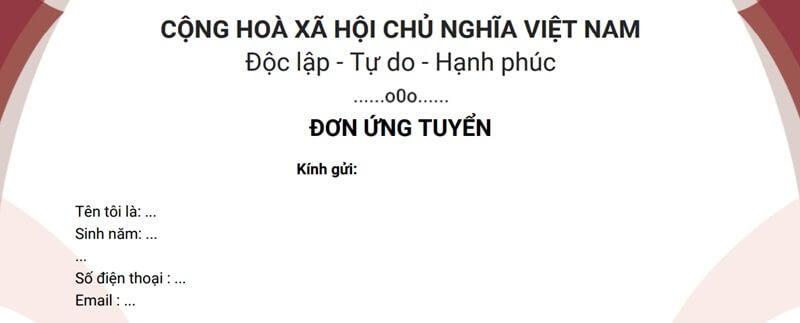 Phần mở đầu đơn xin việc quán trà sữa