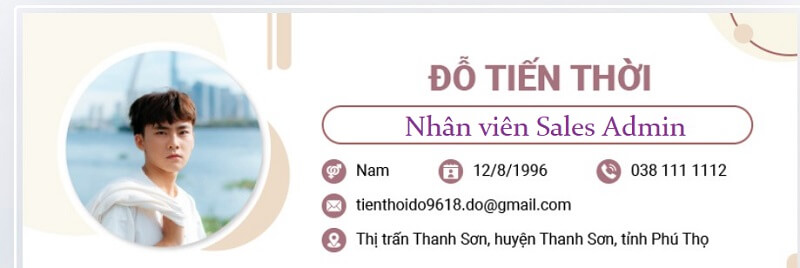 Thông tin cá nhân trong mẫu CV xin việc sales admin