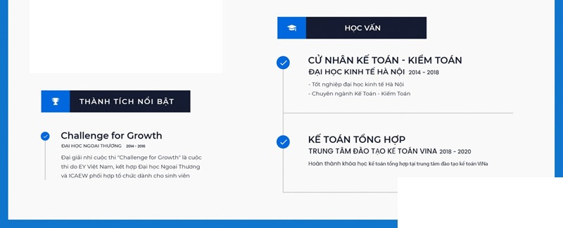 Phần trình độ học vấn cho CV vị trí thực tập sinh kế toán