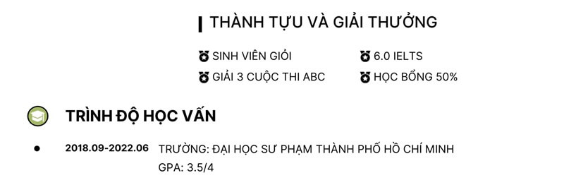 Phần trình độ học vấn của CV xin việc trợ giảng