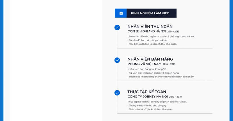 Phần kinh nghiệm làm việc trong CV vị trí thực tập sinh kế toán