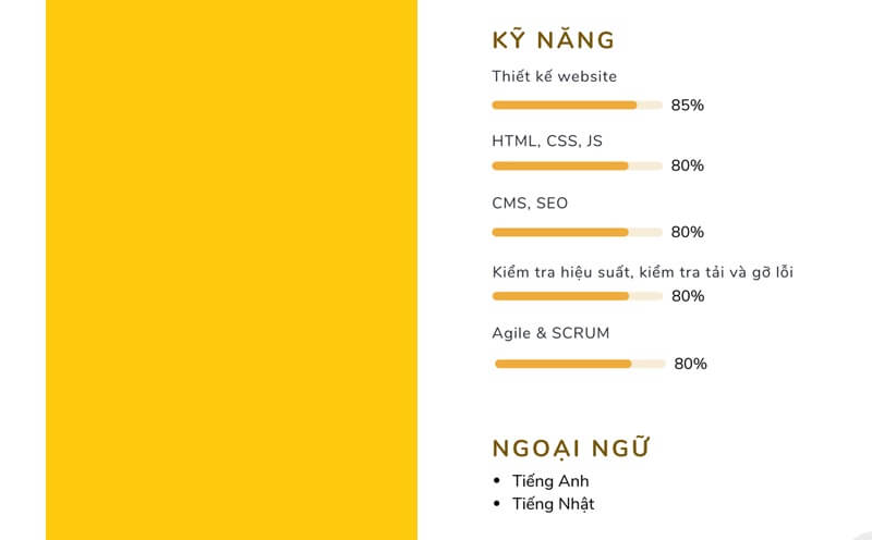 Phần kỹ năng trong mẫu CV xin việc Front End Developer