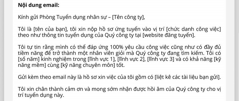 Trình bày nội dung trong email gửi CV