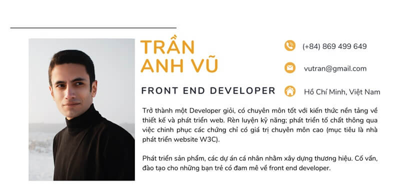 Phần thông tin cá nhân trong mẫu CV xin việc Front End Developer