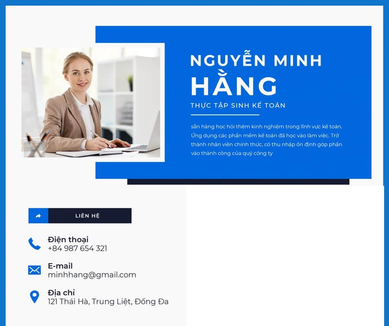 Phần thông tin cá nhân cho CV vị trí thực tập sinh kế toán