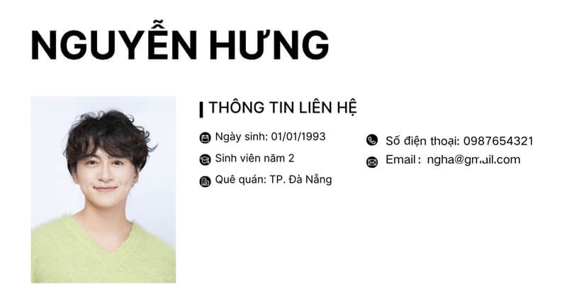 Phần thông tin cá nhân của CV xin việc trợ giảng