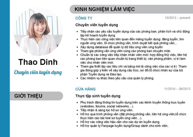 Phần kinh nghiệm làm việc trong CV chuyên viên tuyển dụng