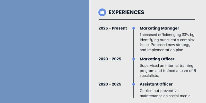 Phần kinh nghiệm làm việc trong CV trưởng phòng Marketing